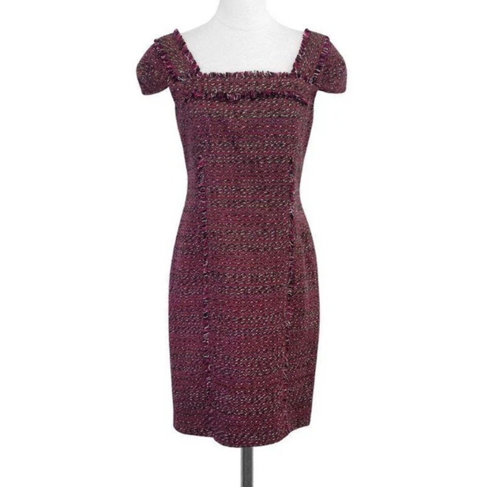 David Meister pink/purple tweed mini dress with cap sleeves
